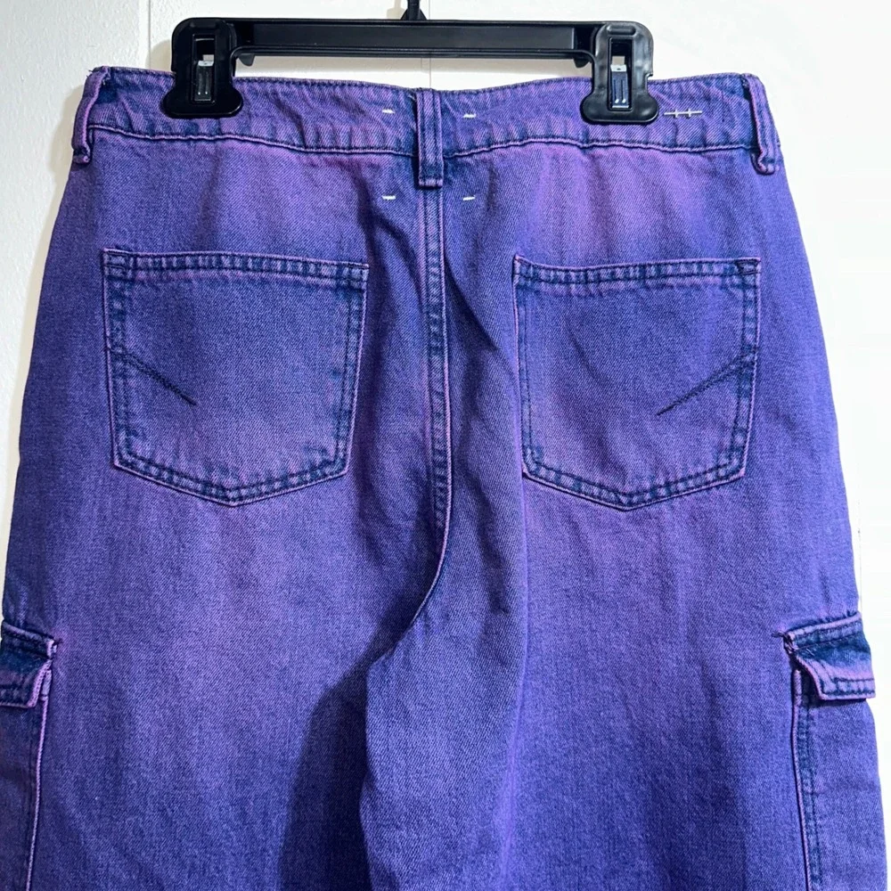 Habitual Girl Kids Purple Acid Wash High Waist Cargo Wide Leg Jeans Size 16